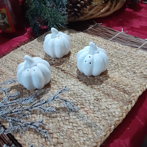 Vintage Other - Mid Century white pumpkin trio salt pepper shakers